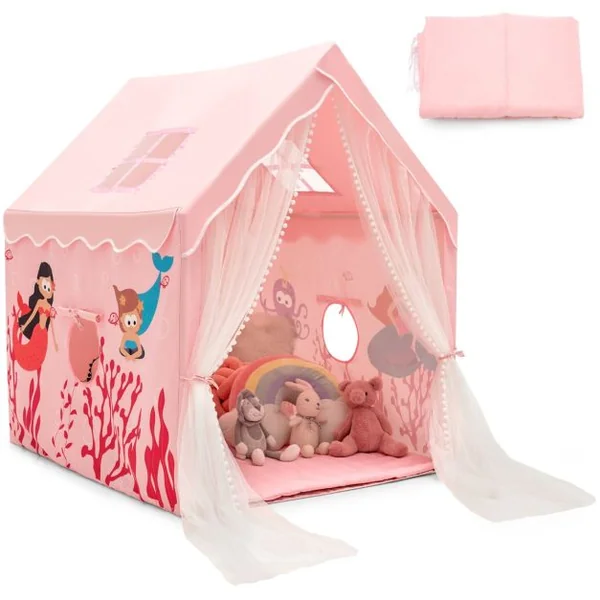 Tente de Jeux pour Enfants Intérieur Cabane avec Fenêtres en Maille Respirante pour Enfants plus de 1 Ans Bleu/Rose