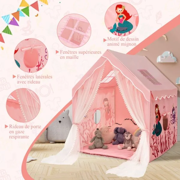 Tente de Jeux pour Enfants Intérieur Cabane avec Fenêtres en Maille Respirante pour Enfants plus de 1 Ans Bleu/Rose