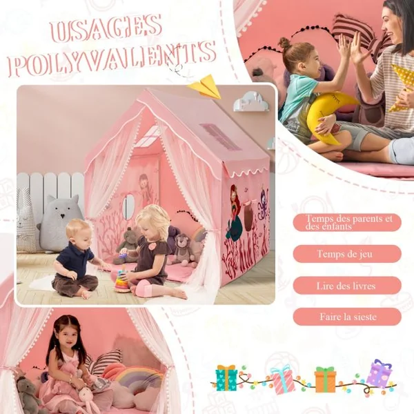 Tente de Jeux pour Enfants Intérieur Cabane avec Fenêtres en Maille Respirante pour Enfants plus de 1 Ans Bleu/Rose