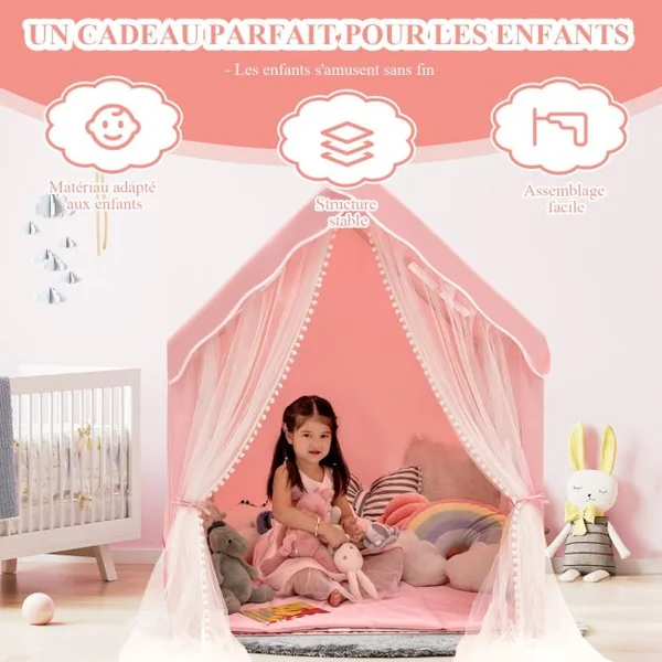 Tente de Jeux pour Enfants Intérieur Cabane avec Fenêtres en Maille Respirante pour Enfants plus de 1 Ans Bleu/Rose