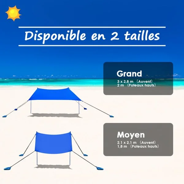 Tente de Plage avec Sac de Transport et 4 Sacs de Sable Grand Abri Solaire en Lycra pour la Plage le Camping et la Pêche upf 50+ Bleu