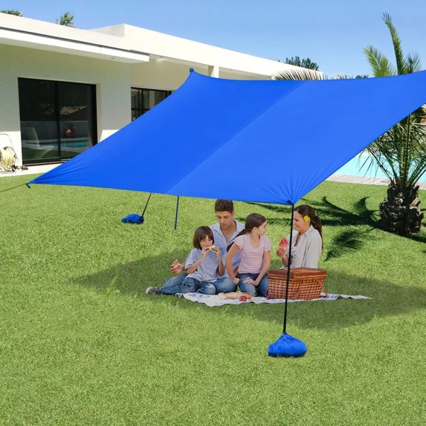Tente de Plage avec Sac de Transport et 4 Sacs de Sable Grand Abri Solaire en Lycra pour la Plage le Camping et la Pêche upf 50+ Bleu