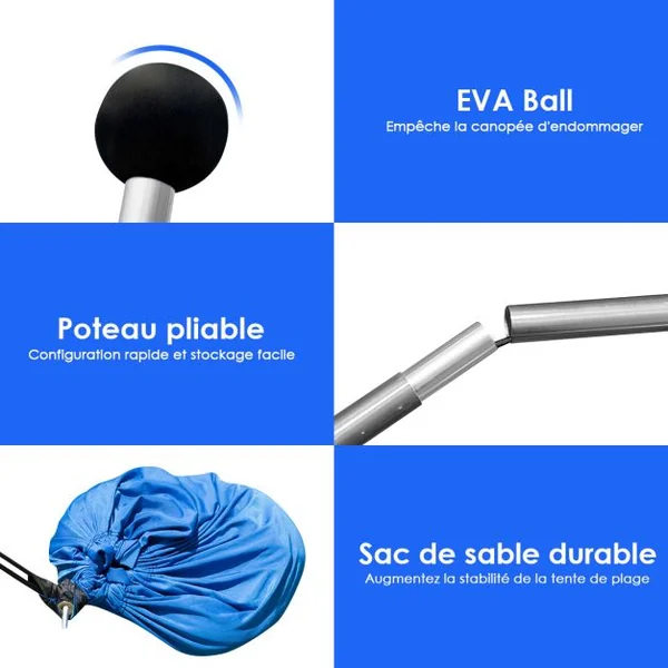 Tente de Plage avec Sac de Transport et 4 Sacs de Sable Grand Abri Solaire en Lycra pour la Plage le Camping et la Pêche upf 50+ Bleu