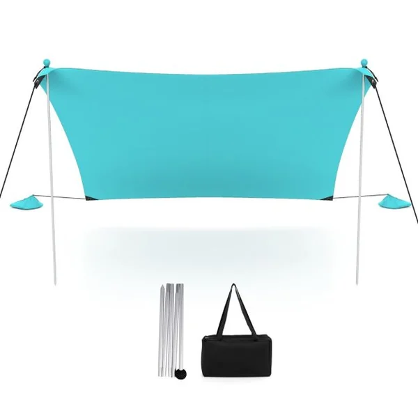 Tente de Plage Portable 2x2M Anti UV UPF50+ Abris Solaire avec 4 Sacs pour Sable Piquets de Sol 2 Poteaux Sac de Transport Vert