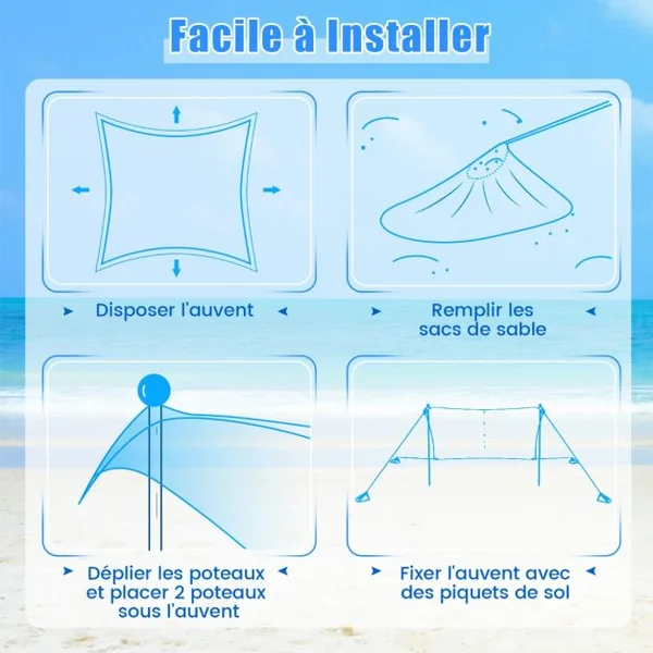 Tente de Plage Portable 2x2M Anti UV UPF50+ Abris Solaire avec 4 Sacs pour Sable Piquets de Sol 2 Poteaux Sac de Transport Vert