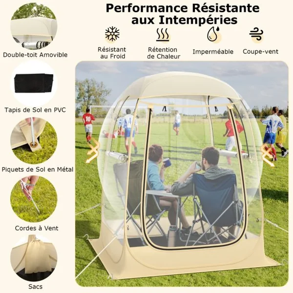 Tente de Sport Transparente pour 1-2 Personnes Abri Portable et Pliable Résistante aux Intempéries Tente Bulle à Vue Claire Transparent