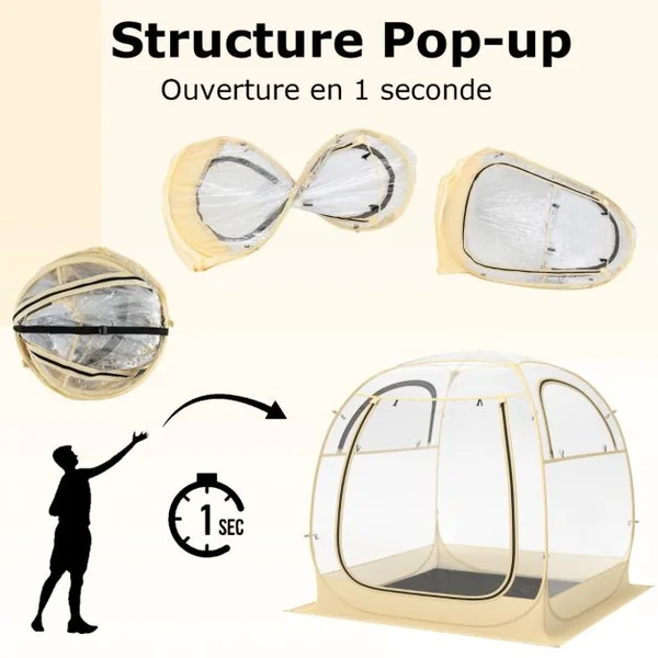 Tente de Sport Transparente pour 5-6 Personnes Abri Portable et Pliable Résistante aux Intempéries Tente Bulle à Vue Claire Transparent