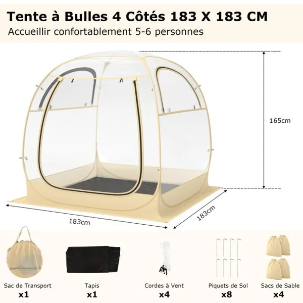 Tente de Sport Transparente pour 5-6 Personnes Abri Portable et Pliable Résistante aux Intempéries Tente Bulle à Vue Claire Transparent