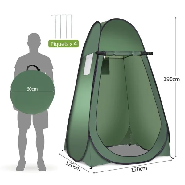 Tente de Toilette Tente de Douche Portable Pliable en Polyester de Haute Qualité avec Sac de Transport 120x120x190cm Vert/Camouflage