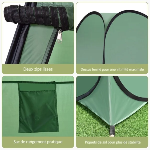 Tente de Toilette Tente de Douche Portable Pliable en Polyester de Haute Qualité avec Sac de Transport 120x120x190cm Vert/Camouflage