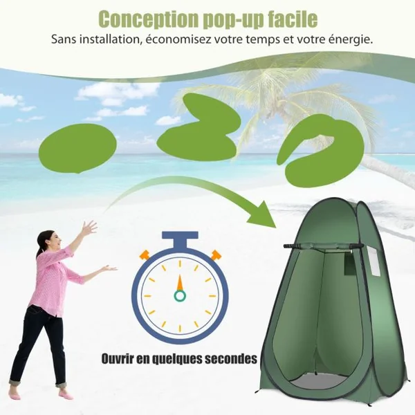 Tente de Toilette Tente de Douche Portable Pliable en Polyester de Haute Qualité avec Sac de Transport 120x120x190cm Vert/Camouflage