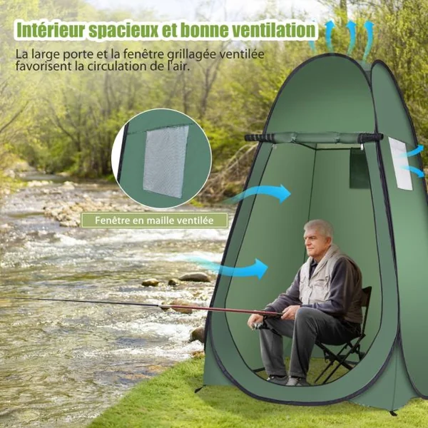 Tente de Toilette Tente de Douche Portable Pliable en Polyester de Haute Qualité avec Sac de Transport 120x120x190cm Vert/Camouflage