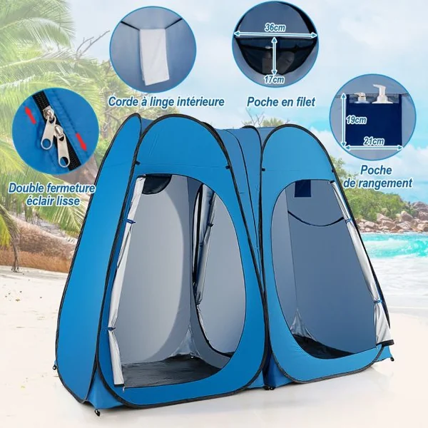 Tente d'intimité de douche escamotable portable extérieure de 226 cm vestiaire camping Bleu