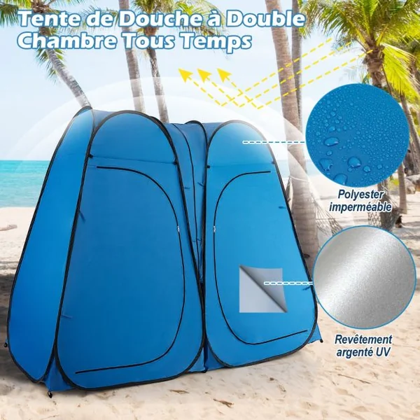 Tente d'intimité de douche escamotable portable extérieure de 226 cm vestiaire camping Bleu