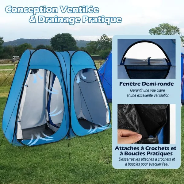 Tente d'intimité de douche escamotable portable extérieure de 226 cm vestiaire camping Bleu