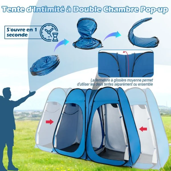 Tente d'intimité de douche escamotable portable extérieure de 226 cm vestiaire camping Bleu