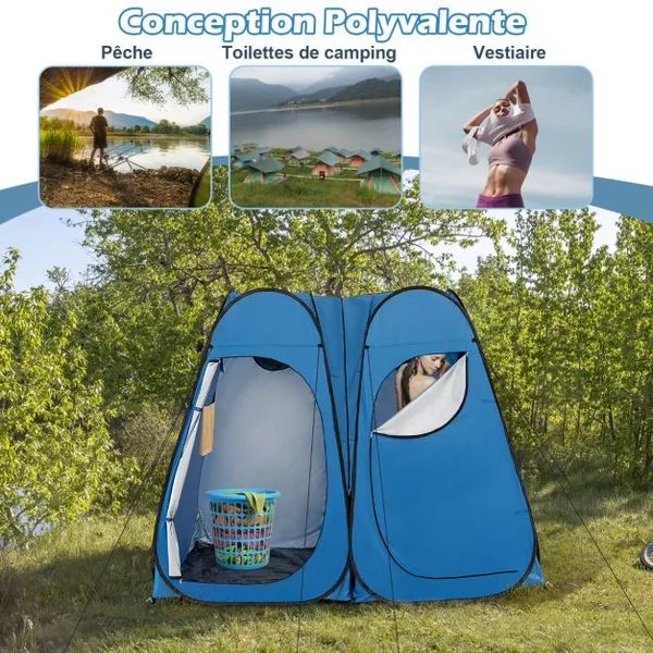 Tente d'intimité de douche escamotable portable extérieure de 226 cm vestiaire camping Bleu