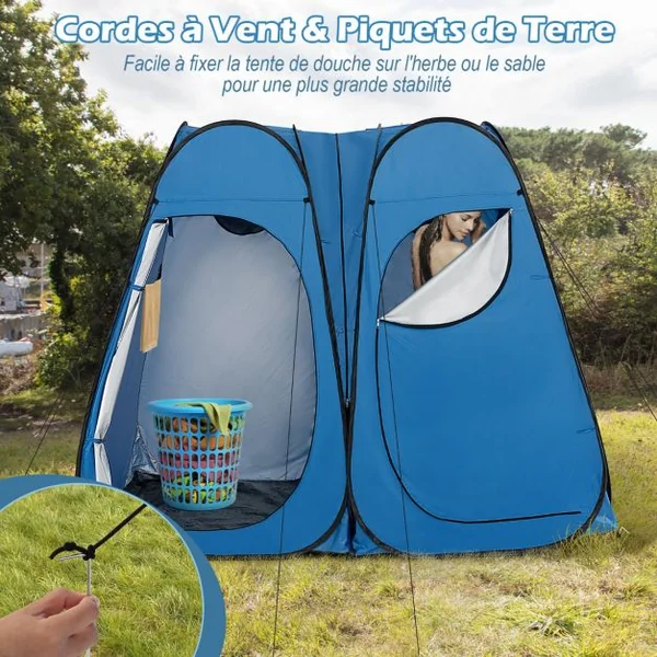 Tente d'intimité de douche escamotable portable extérieure de 226 cm vestiaire camping Bleu