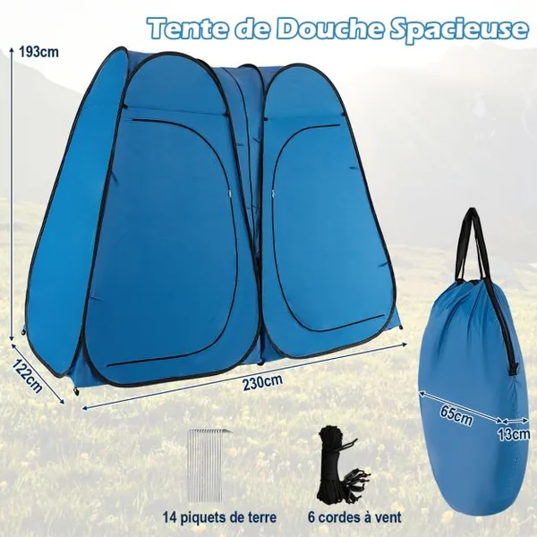Tente d'intimité de douche escamotable portable extérieure de 226 cm vestiaire camping Bleu