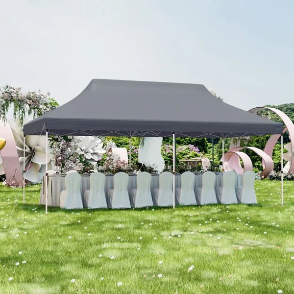 Tente Escamotable 300 x 600 Cm Tente de Fête Pliante Étanche avec Sac de Transport Protection Solaire Tonnelle Extérieure Robuste pour Patio Jardin Blanc/Gris/Noir