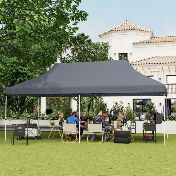 Tente Escamotable 300 x 600 Cm Tente de Fête Pliante Étanche avec Sac de Transport Protection Solaire Tonnelle Extérieure Robuste pour Patio Jardin Blanc/Gris/Noir