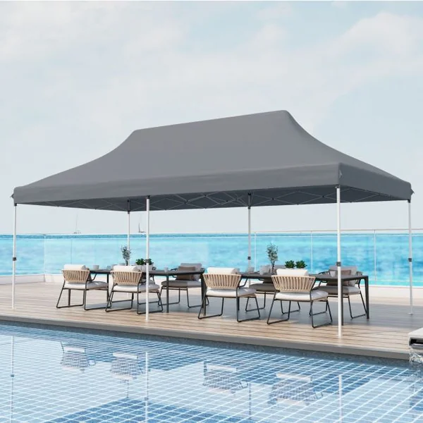 Tente Escamotable 300 x 600 Cm Tente de Fête Pliante Étanche avec Sac de Transport Protection Solaire Tonnelle Extérieure Robuste pour Patio Jardin Blanc/Gris/Noir