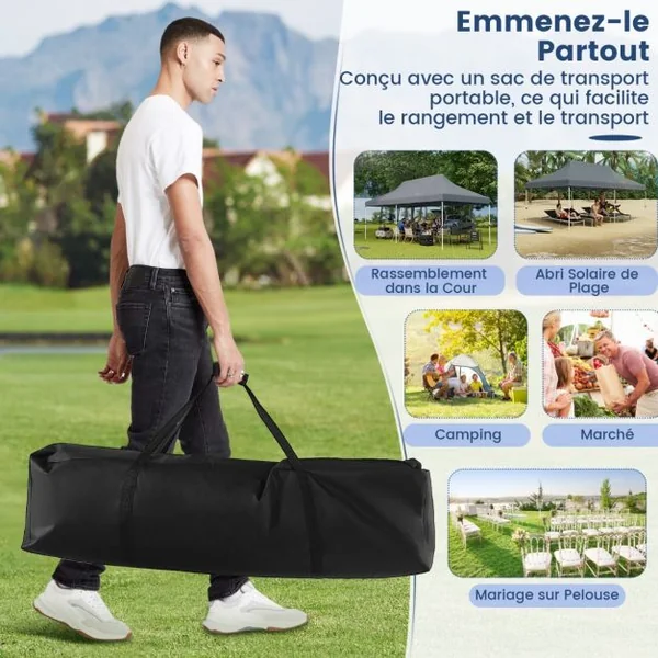 Tente Escamotable 300 x 600 Cm Tente de Fête Pliante Étanche avec Sac de Transport Protection Solaire Tonnelle Extérieure Robuste pour Patio Jardin Blanc/Gris/Noir