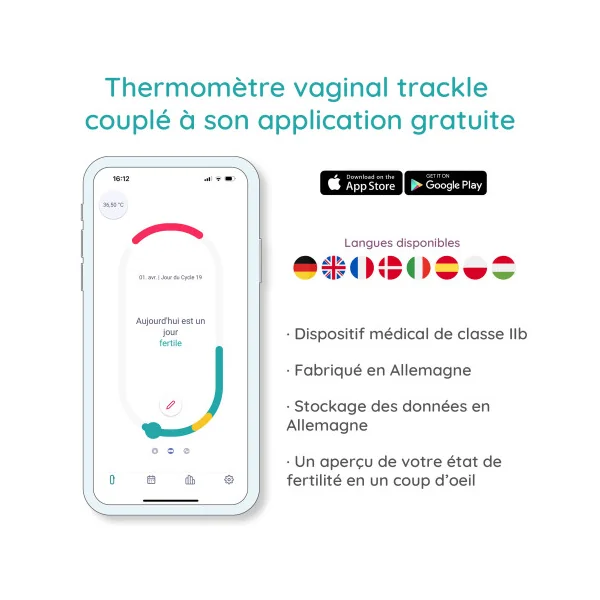 Thermomètre d'ovulation connecté TrackleCatch avec ficelle