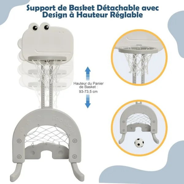 Toboggan 6 en 1 : Balançoire Basket-ball Football Escalade Golf pour Enfants 18 Mois + Aire de Jeux Intérieure en HDPE Blanc/Orange