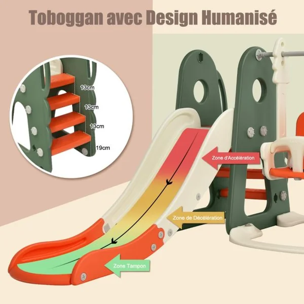 Toboggan 6 en 1 : Balançoire Basket-ball Football Escalade Golf pour Enfants 18 Mois + Aire de Jeux Intérieure en HDPE Blanc/Orange