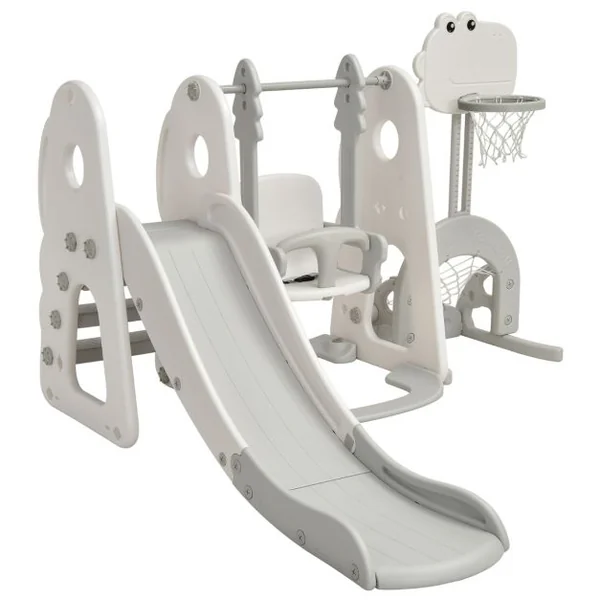 Toboggan 6 en 1 : Balançoire Basket-ball Football Escalade Golf pour Enfants 18 Mois + Aire de Jeux Intérieure en HDPE Blanc/Orange