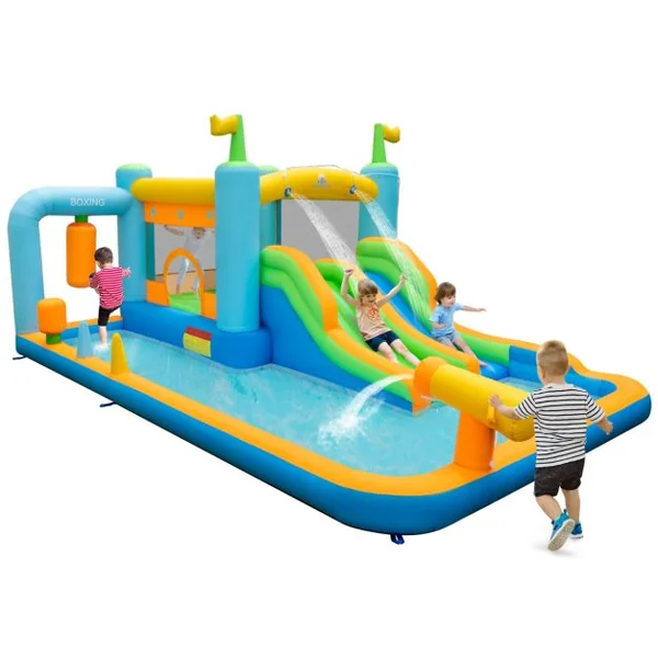 Toboggan Aquatique Double Toboggan Piscine à Eau sans Souffleur Coloré