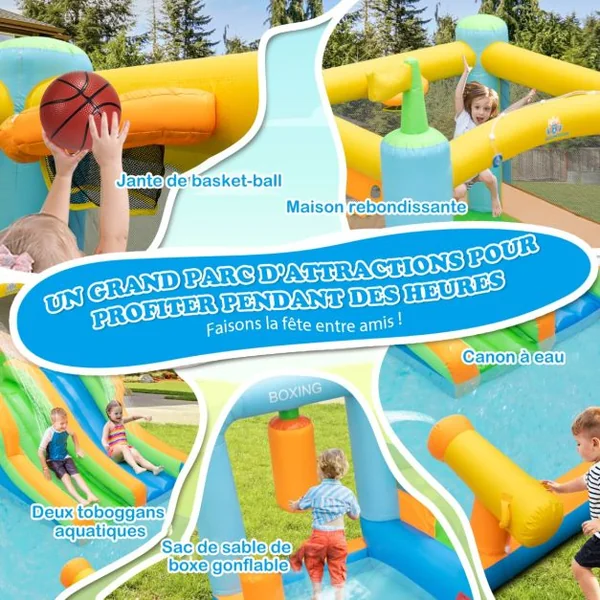 Toboggan Aquatique Double Toboggan Piscine à Eau sans Souffleur Coloré
