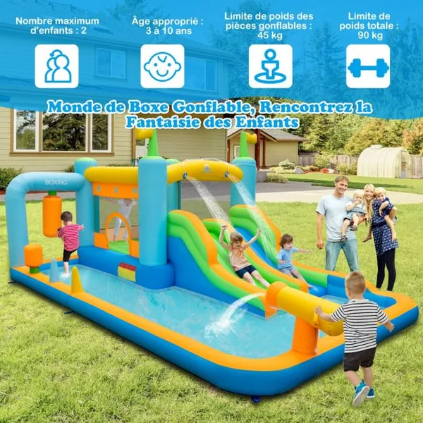 Toboggan Aquatique Double Toboggan Piscine à Eau sans Souffleur Coloré