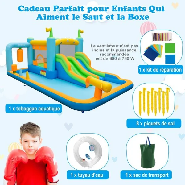 Toboggan Aquatique Double Toboggan Piscine à Eau sans Souffleur Coloré