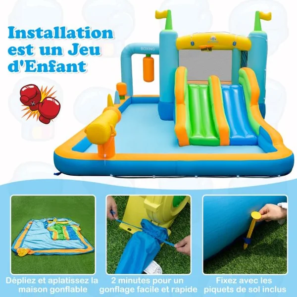 Toboggan Aquatique Double Toboggan Piscine à Eau sans Souffleur Coloré