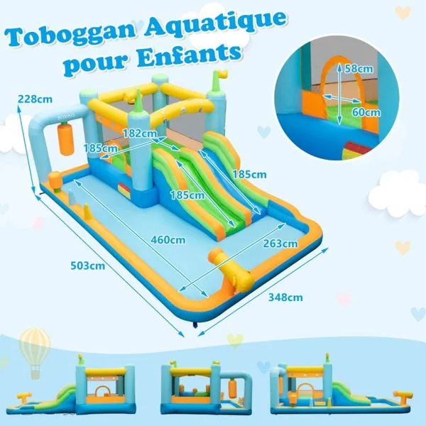 Toboggan Aquatique Double Toboggan Piscine à Eau sans Souffleur Coloré