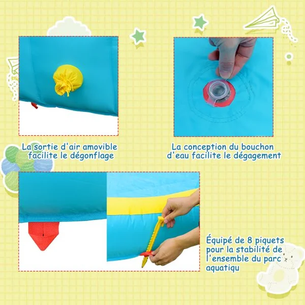 Toboggan Aquatique Gonflable 5 en 1 avec Pataugeoire Aire de Jeux Gonflable en Oxford avec Mur d'Escalade avec ventilateur