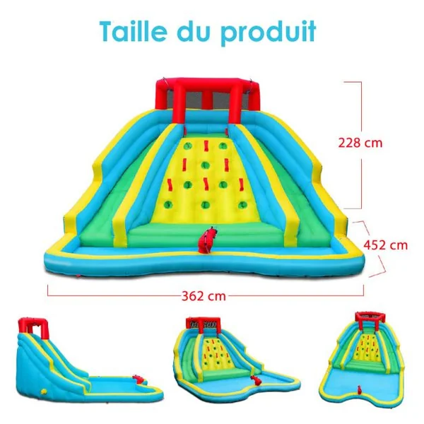 Toboggan Aquatique Gonflable 5 en 1 avec Pataugeoire Aire de Jeux Gonflable en Oxford avec Mur d'Escalade avec ventilateur