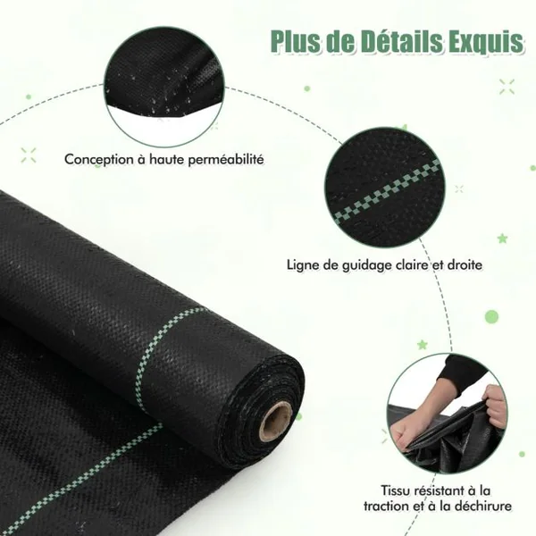 Toile de Paillage Contre les Mauvais Herbes 1Mx50M Tapis en Tissu Anti-mauvaises Herbes de Jardin en PP avec Ligne de Guidage Noir