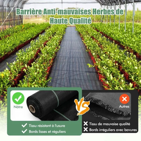 Toile de Paillage Contre les Mauvais Herbes 1Mx50M Tapis en Tissu Anti-mauvaises Herbes de Jardin en PP avec Ligne de Guidage Noir