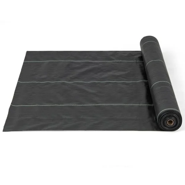 Toile de Paillage Contre les Mauvais Herbes 2Mx25M Tapis en Tissu Anti-mauvaises Herbes en PP avec Ligne de Guidage Claire et Droite Noir