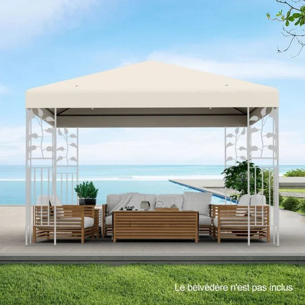 Toile de Tonnelle 300cm x 300cm Toile d'Ombrage en Polyester Pare-soleil avec Attaches Auto-agrippantes Beige/Vert Foncé/Vin Rouge