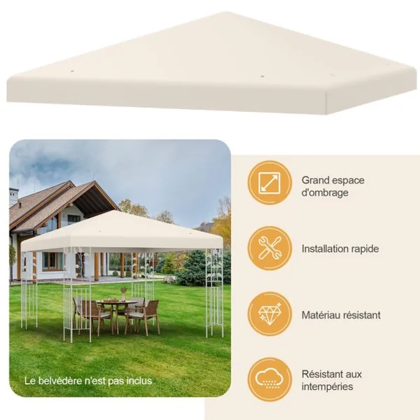 Toile de Tonnelle 300cm x 300cm Toile d'Ombrage en Polyester Pare-soleil avec Attaches Auto-agrippantes Beige/Vert Foncé/Vin Rouge
