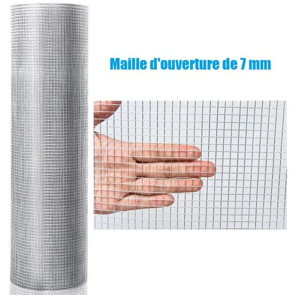 Toile Métallique de 0,9m x 15m Grillage Métallique pour Enclos de Poulets de Calibre 23 Grillage pour Cage avec Ouvertures de 7mm x 7mm
