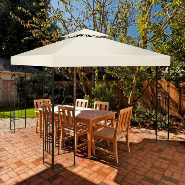 Toile Supérieure 3 x 3 m pour Gazebo à Deux Niveaux Toit de Terrasse avec Boucles en Aluminium Vin Rouge