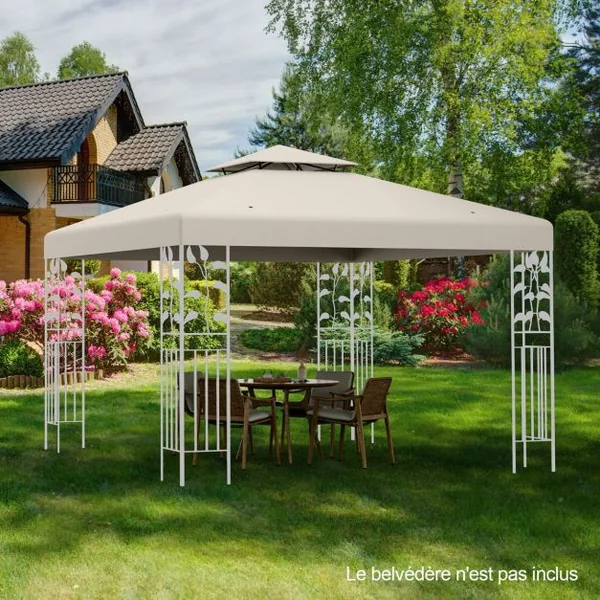 Toile Supérieure 3m x 3m pour Tonnelle à 2 Niveaux Toile de Gazebo Boucles en Aluminium en Polyester Rouge/Vert/Beige
