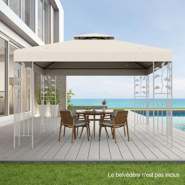 Toile Supérieure 3m x 3m pour Tonnelle à 2 Niveaux Toile de Gazebo Boucles en Aluminium en Polyester Rouge/Vert/Beige