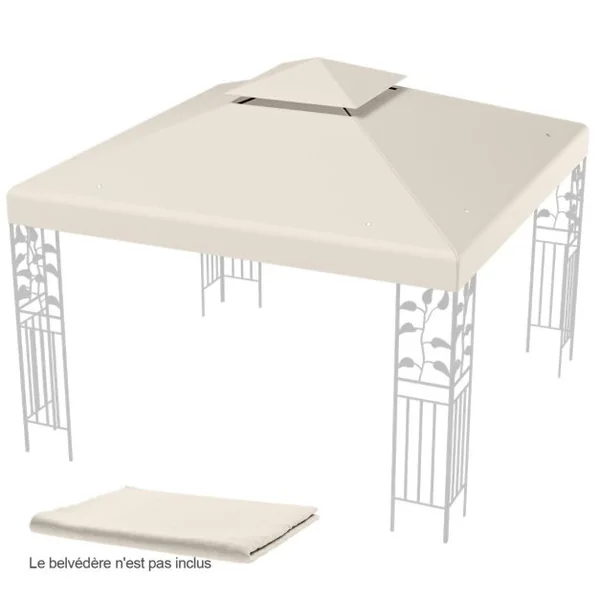Toile Supérieure 3m x 3m pour Tonnelle à 2 Niveaux Toile de Gazebo Boucles en Aluminium en Polyester Rouge/Vert/Beige