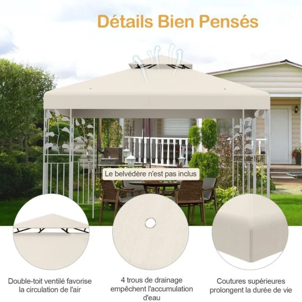 Toile Supérieure 3m x 3m pour Tonnelle à 2 Niveaux Toile de Gazebo Boucles en Aluminium en Polyester Rouge/Vert/Beige